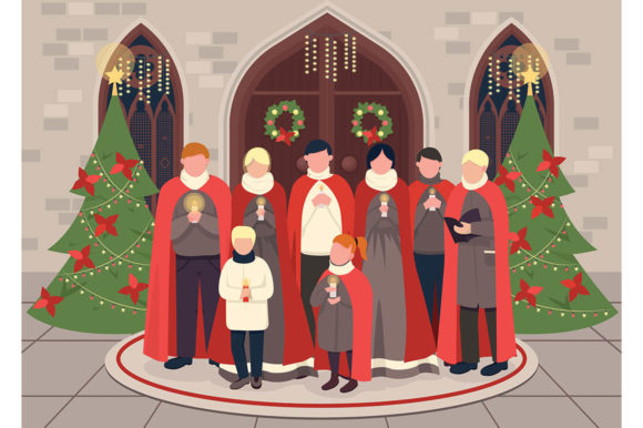 Christmas Carol Choir Flat Illustration