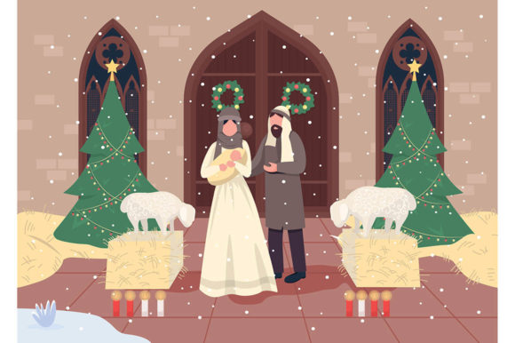 Christmas Nativities Flat Illustration: A Timeless Visual for Religious and Seasonal Content